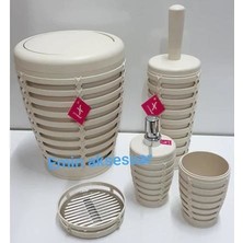 Primanova Palm 5 Parça Yuvarlak Çöp Kovalı Banyo Seti Bej Krem
