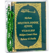 İhvan Online 50 Adet - Isim Baskılı Ciltli Yasin Kitabı - Çanta Boy - 128 Sayfa - Tesbihli - Şeffaf Kutulu - Yeşil Renk - Dini Hediyelik Set