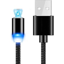 Microcase 3in1 iPhone Uyumlu Samsung Type-C USB Manyetik Uçlu Mıknatıslı Şarj Kablosu 1 Metre Siyah AL2532