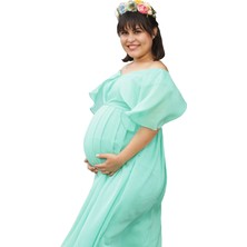 Moda Labio Babyshower Melek Kol Mint Yeşil Hamile Elbisesi