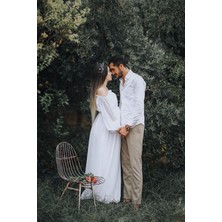 Moda Labio Babyshower Dökümlü Beyaz Hamile Elbisesi