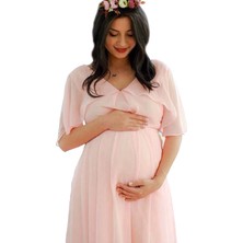 Moda Labio Babyshower Melek Kol Pudra Hamile Elbisesi