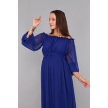 Moda Labio Babyshower Dökümlü Saks Mavi Hamile Elbisesi