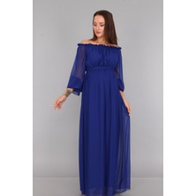 Moda Labio Babyshower Dökümlü Saks Mavi Hamile Elbisesi
