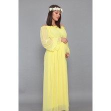 Moda Labio Babyshower Dökümlü Sarı Hamile Elbisesi