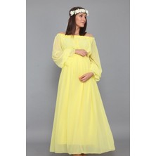 Moda Labio Babyshower Dökümlü Sarı Hamile Elbisesi