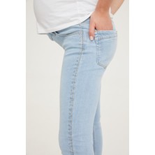 Hamile Skinny Denim Kuşgözü Taş Yapıştırma Pantolon Açık Mavi 1088