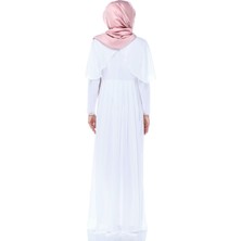 Moda Labio Babyshower Melek Kol Tesettür Beyaz Hamile Elbisesi