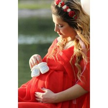 Moda Labio Babyshower Melek Kol Kırmızı Hamile Elbisesi