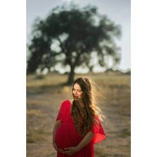 Moda Labio Babyshower Melek Kol Kırmızı Hamile Elbisesi