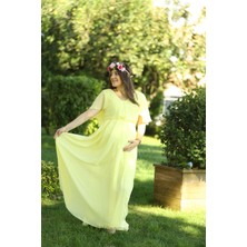 Moda Labio Babyshower Melek Kol Sarı Hamile Elbisesi