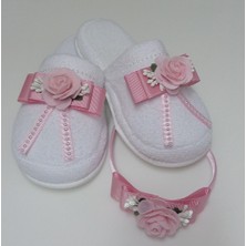 Azebu    Büyük Güllü Lohusa Tacı ve Terliği Set Pembe