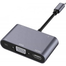 Wozlo Type-C To 4K HDMI VGA USB 3.0 OTG Audio Ses Çevirici Kablo 5 In 1