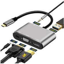 Wozlo Type-C To 4K HDMI VGA USB 3.0 OTG Audio Ses Çevirici Kablo 5 In 1