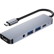 Wozlo USB Type-C To HDMI 4K Audio Ses USB-C / 2xUSB 3.0 Hub Otg Adaptör Çevirici Dönüştürücü Kablo 5 In 1