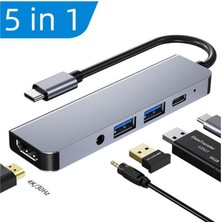 Wozlo USB Type-C To HDMI 4K Audio Ses USB-C / 2xUSB 3.0 Hub Otg Adaptör Çevirici Dönüştürücü Kablo 5 In 1