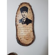 Umut Atölyesi Yayıncılık Doğal Ağaç Dilimi Atatürk Portre Ahşap Yakma Dikey