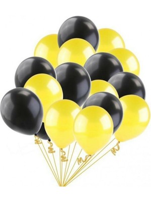 Bal10 Dünyası 30 Adet 12 Inç Parti Balonu Metalik Sarı   Pastel Siyah