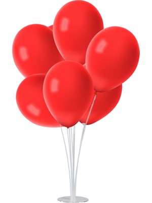 Bal10 Dünyası 7'li Balon Standı + 7 Adet 12 Inç  Metalik Balon Kırmızı
