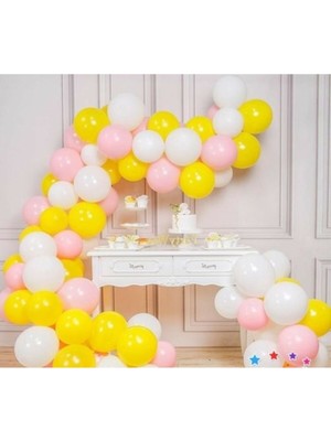 Bal10 Dünyası 50 Adet 12 Inç Metalik Parti Balonu Sarı   Beyaz   Pembe