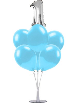 Bal10 Dünyası 7'li Balon  Standı + 7 Adet A.mavi Balon    1 Yaş Folyo Balon