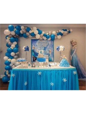 Bal10 Dünyası 100 Adet 12 Inç Metalik Balon Mavi Gümüş Beyaz + 5 mt Balon Zinciri