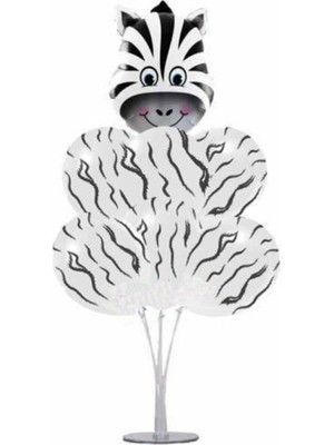 Bal10 Dünyası Safari Partisi Zebra Folyo Balon Seti ve Balon Standı 7li