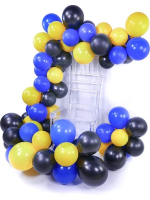 Bal10 Dünyası 100 Adet 12 Inç Siyah Koyu Mavi Sarı Balon Zinciri +5 Metre Balon Zinciri