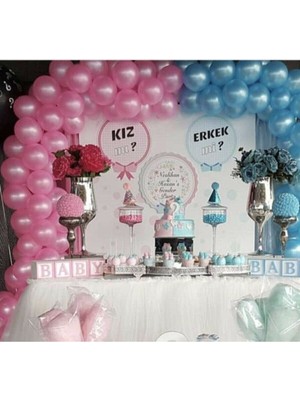 Bal10 Dünyası Cinsiyet Belirleme Balon Zinciri Metalik Pembe Açım Mavi 100 Adet