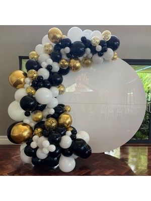 Bal10 Dünyası 100 Adet Beyaz Siyah Şeffaf Krom Gold Balon ve 5mt Balon Zinciri