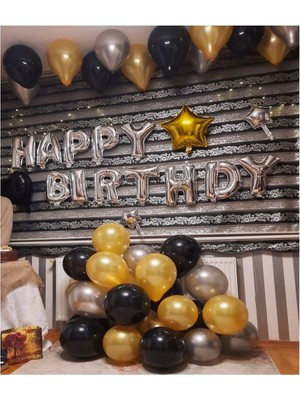 Bal10 Dünyası Happy Birthday Set Gold Gümüş Siyah
