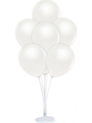 Bal10 Dünyası 7'li Balon Standı + 7 Adet 12 Inç  Metalik Balon Beyaz