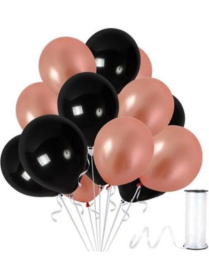 Bal10 Dünyası 40 Adet Rose Gold Siyah Balon Konsepti