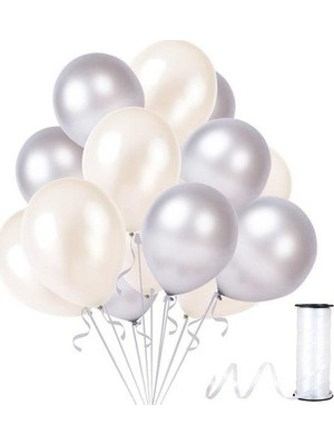 Bal10 Dünyası 50 Adet 12 Inç Metalik Parti Balonu Beyaz   Gümüş