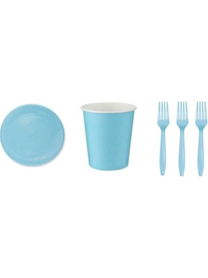 Bal10 Dünyası Mavi Doğum Günü Tabak Bardak Çatal Seti 8 Kişilik