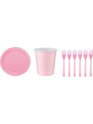 Bal10 Dünyası Pembe Doğum Günü Tabak Bardak Çatal Seti 8 Kişilik