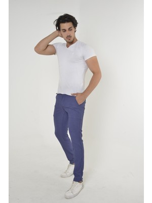 Comstarmoda Erkek Slim Fit Dar Kesim Örgü Kumaş Yan Cep Koton Chino Pantolon
