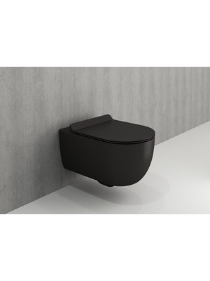 Bocchi V-Tondo 1416-004-0128 Rimless Asma Klozet Seti, Mat Siyah (Klozet Kapağı Dahildir)