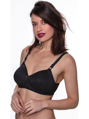Aycı Telsiz Dantelli Süngerli Minimizer Sütyen Siyah – 100B