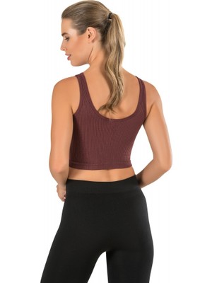 Modanty Kadın Modal Crop Top Büstiyer Bordo Toparlayıcı Seamless Dikişsiz Örme Kalın Askılı Basic