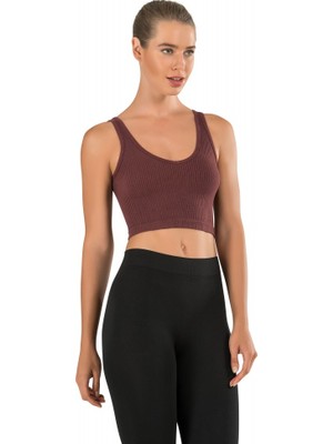 Modanty Kadın Modal Crop Top Büstiyer Bordo Toparlayıcı Seamless Dikişsiz Örme Kalın Askılı Basic