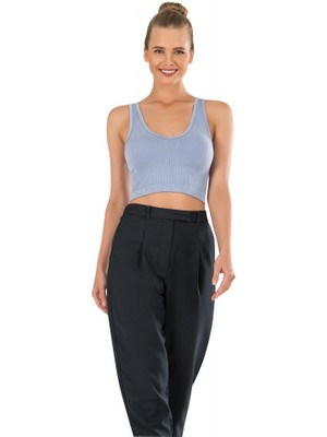 Modanty Kadın Modal Crop Top Büstiyer Mavi Toparlayıcı Seamless Dikişsiz Örme Kalın Askılı Basic