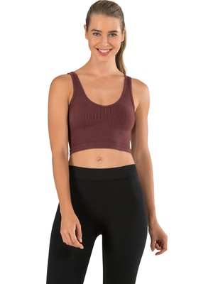 Modanty Kadın Modal Crop Top Büstiyer Bordo Toparlayıcı Seamless Dikişsiz Örme Kalın Askılı Basic