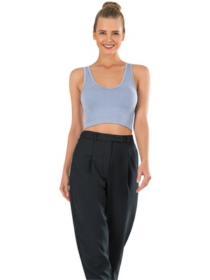 Modanty Kadın Modal Crop Top Büstiyer Mavi Toparlayıcı Seamless Dikişsiz Örme Kalın Askılı Basic