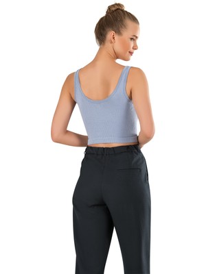 Modanty Kadın Modal Crop Top Büstiyer Mavi Toparlayıcı Seamless Dikişsiz Örme Kalın Askılı Basic