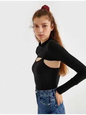 Koton Bolero Tişört Uzun Kollu Dik Yaka