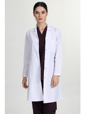 Başak Önlük Kadın Uzun Gömlek Yaka Doktor Hemşire Öğretmen Önlüğü Beyaz MRV-1401