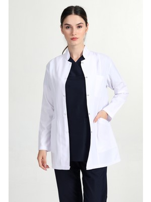 Başak Önlük Kadın Ceket Boy Hakim Yaka Doktor Hemşire Öğretmen Önlüğü Beyaz YŞN-1401