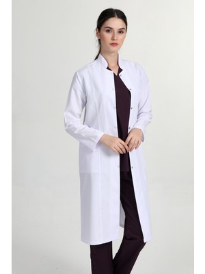 Önlük Kadın Tesettür Hakim Yaka Doktor Hemşire Öğretmen Önlüğü Beyaz GMZ-1401