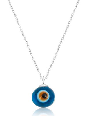 Gumush Gümüş Yuvarlak Camgöz Nazar Bayan Kolye